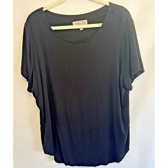 Philosophy Knit Top Womens Plus Size 2X Bright Black Jersey Stretch Flirty Flowy - Picture 1 of 6